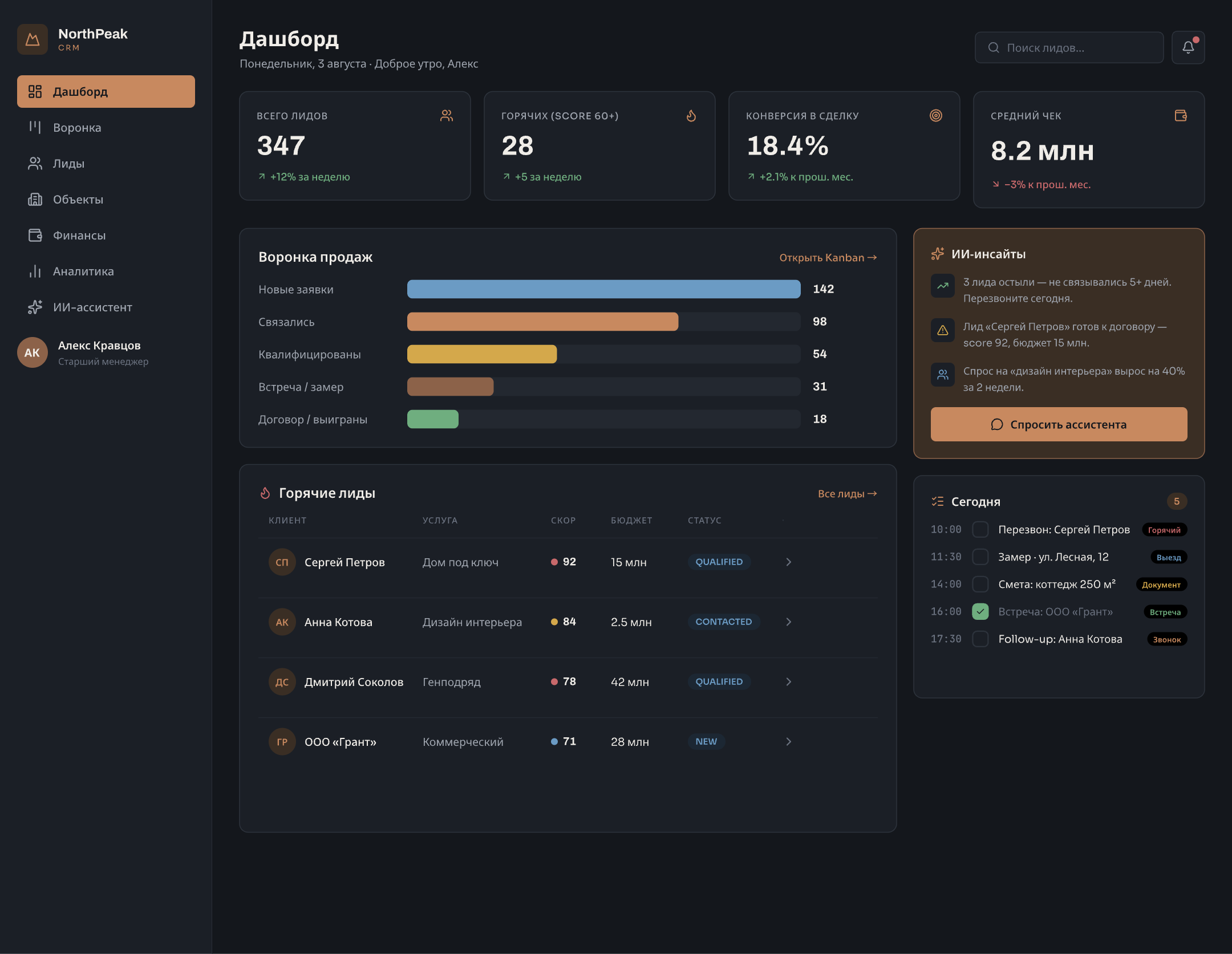 NorthPeak — CRM с автоквалификацией и ИИ-ассистентом